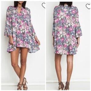 Umgee Gray Mini Dress with Pink Floral Pattern
